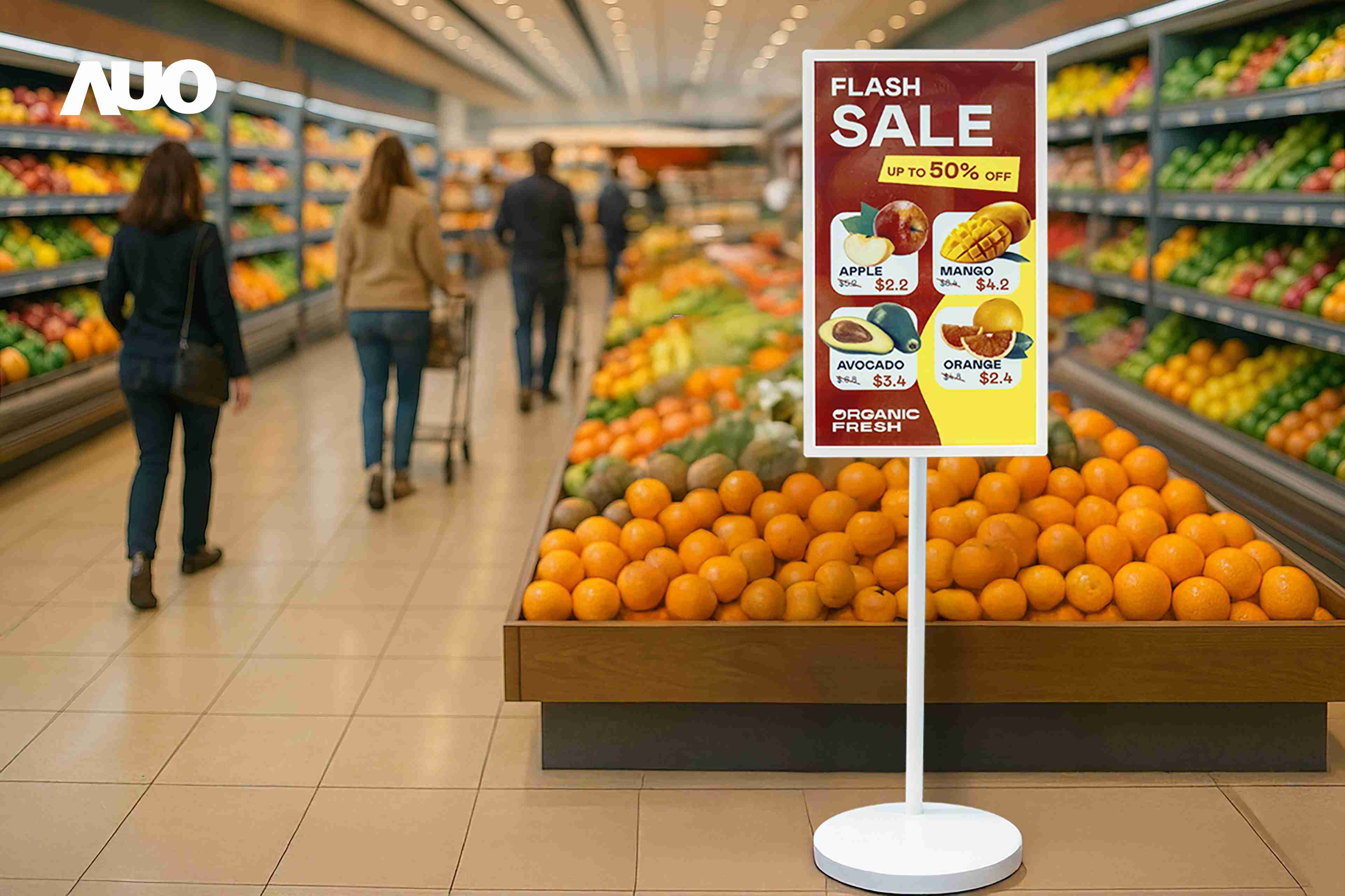 达擎首亮相低功耗、、全彩的〝aecoPost电子纸解决方案〞，，仅在更新画面时需要微量的电力驱动，，，，无需布建电线的便捷设计，，，使其可灵活应用、、、、随意置放，，并可透过云端或行动装置app，，，轻松管理及排程广告内容，，晋升店头营销利器。。。